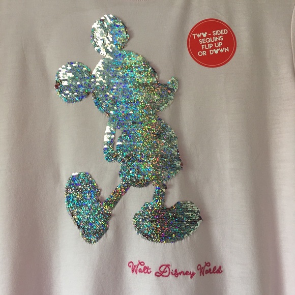 Disney Tee Shirt Mickey Mouse Pink Sequins Small - Picture 4 of 6
